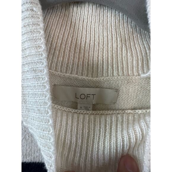 Loft Blue and White Women's Striped High Neck Sweater Size Medium - Picture 2 of 4